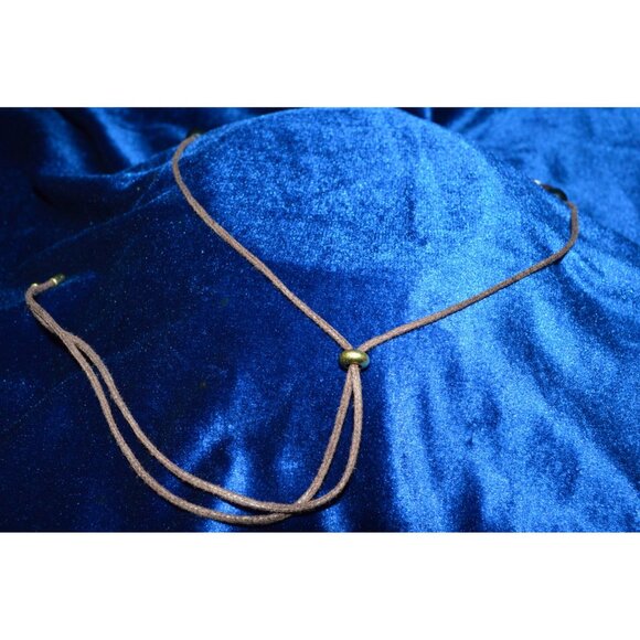 Neutral Tone Beaded Leather Cord Necklace Bronze Boho Gypsy Jewelry - Picture 2 of 5